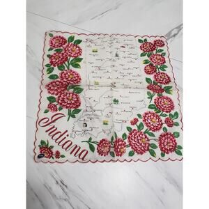 Vintage Franshaw 1960's Ladies Handkerchief Hanky INDIANA state souvenir‎ mcm